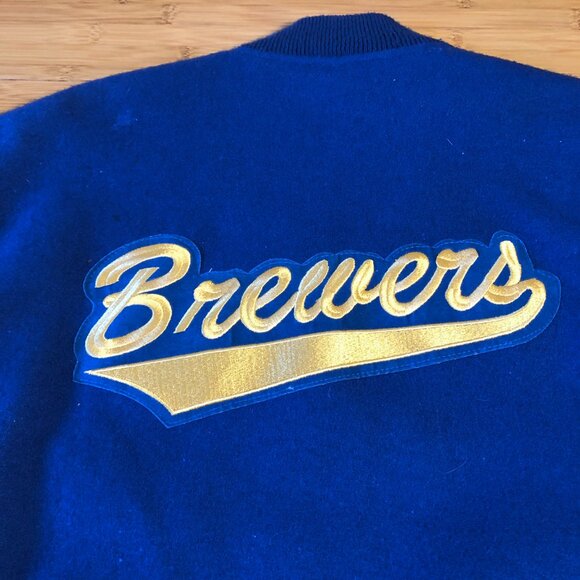 Milwaukee Brewers Wool Leather Varsity Jacket Vtg 90s Large Baseball Letterman - Picture 8 of 14